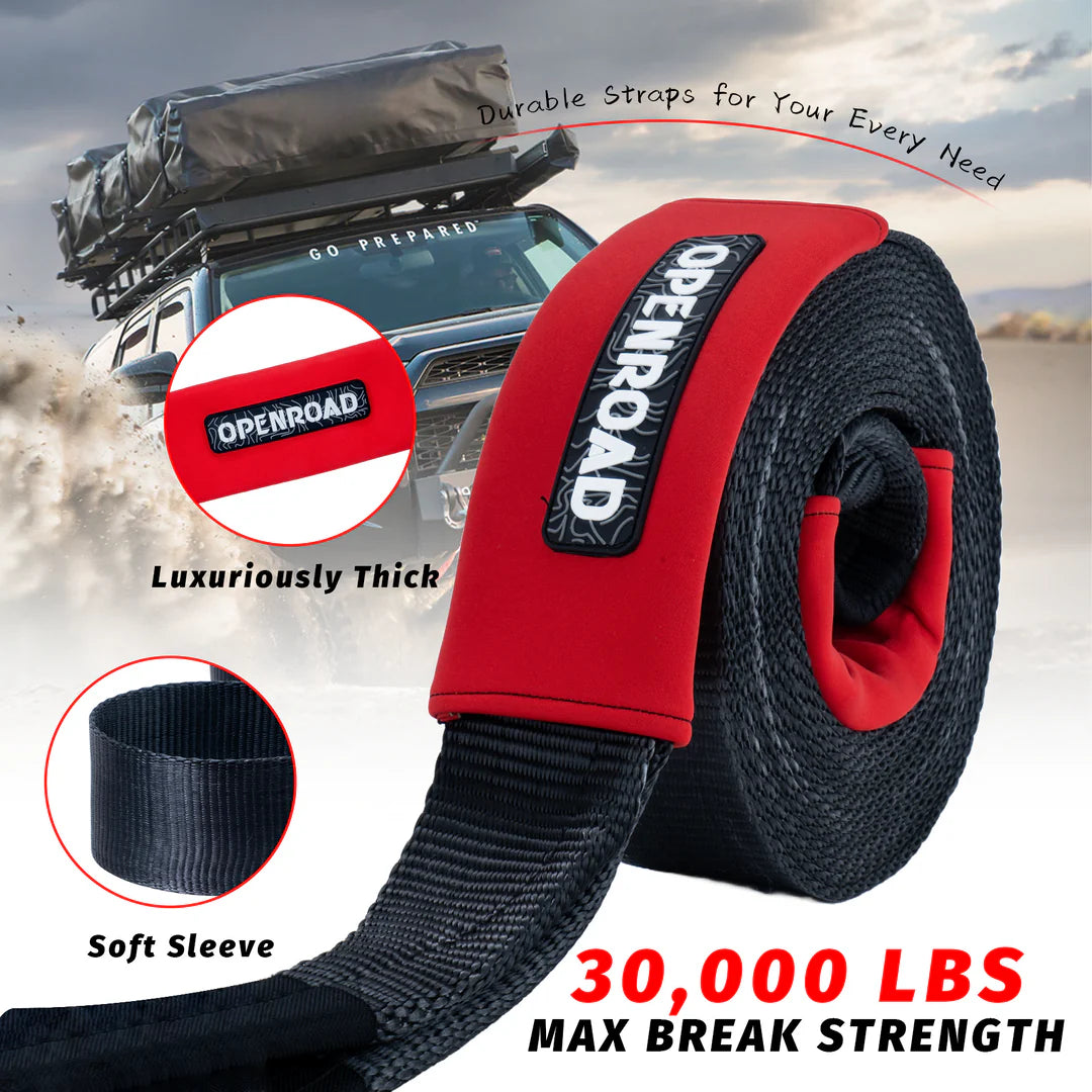 OPENROAD Nylon Heavy Duty Tow Strap Recovery Strap 3" x 30 ft (30,000 lbs) Snatch Strap, Storage Bag