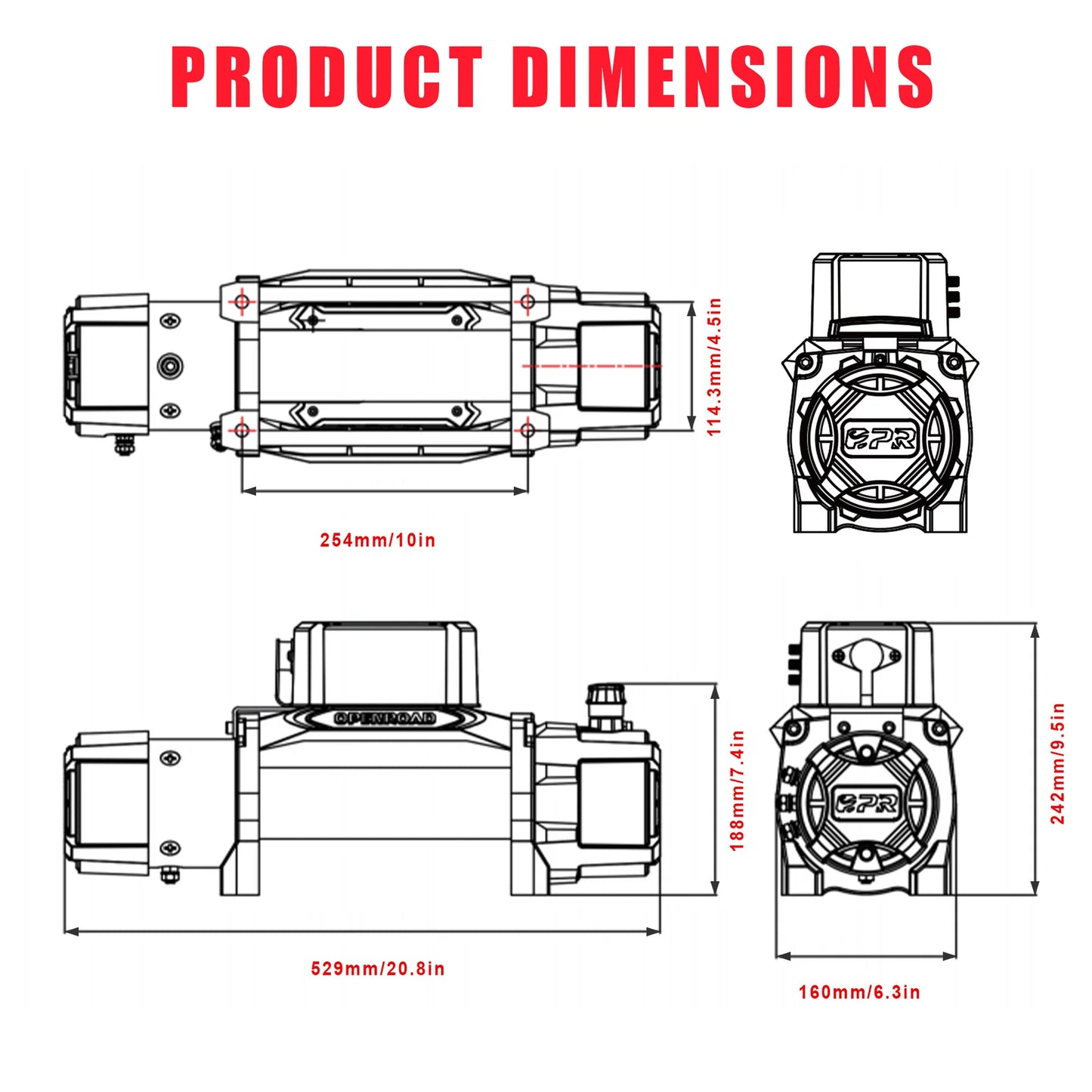 OPENROAD 10,000lbs Electric Winch with Synthetic Rope-Panther Series 3S