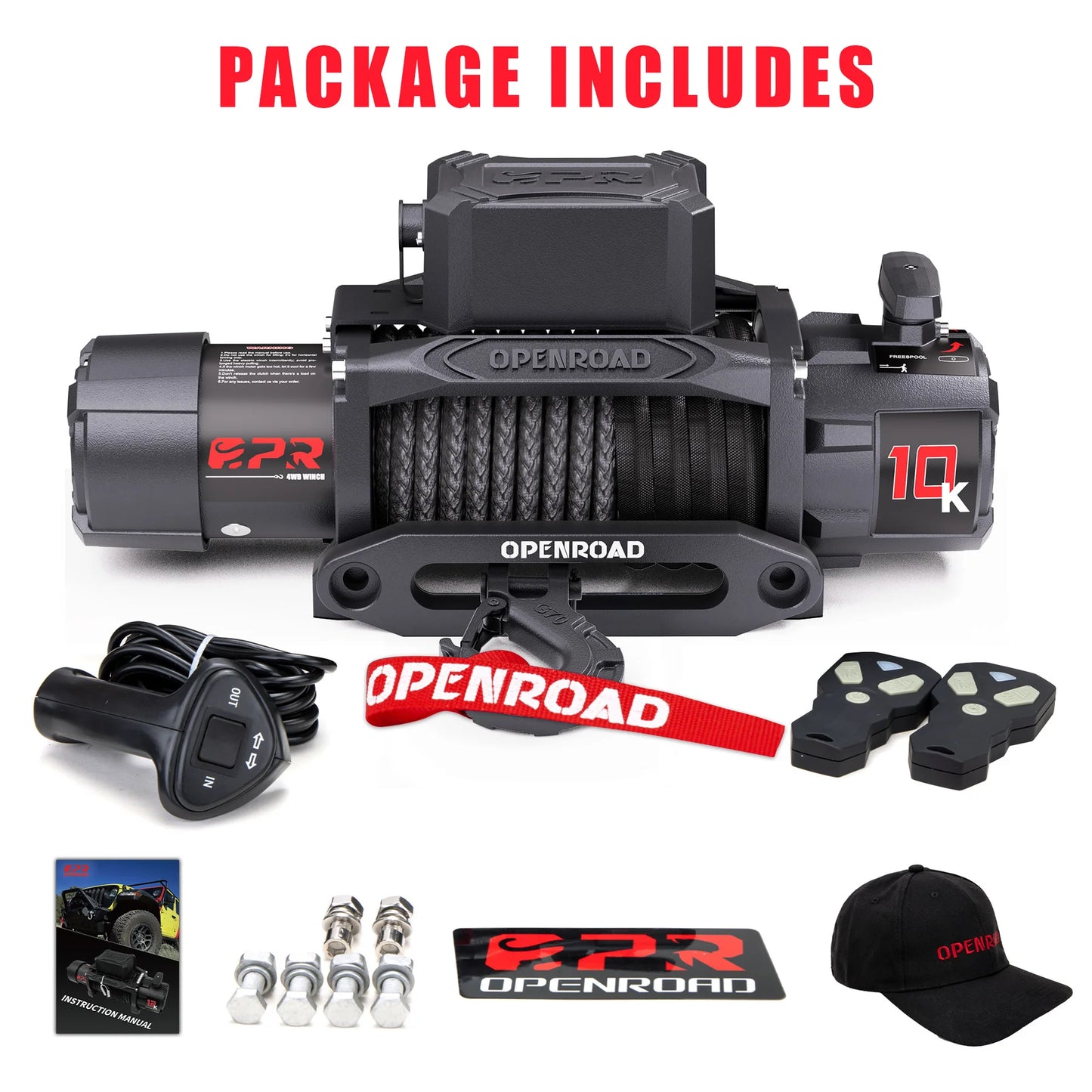 OPENROAD 10,000lbs Electric Winch with Synthetic Rope-Panther Series 3S