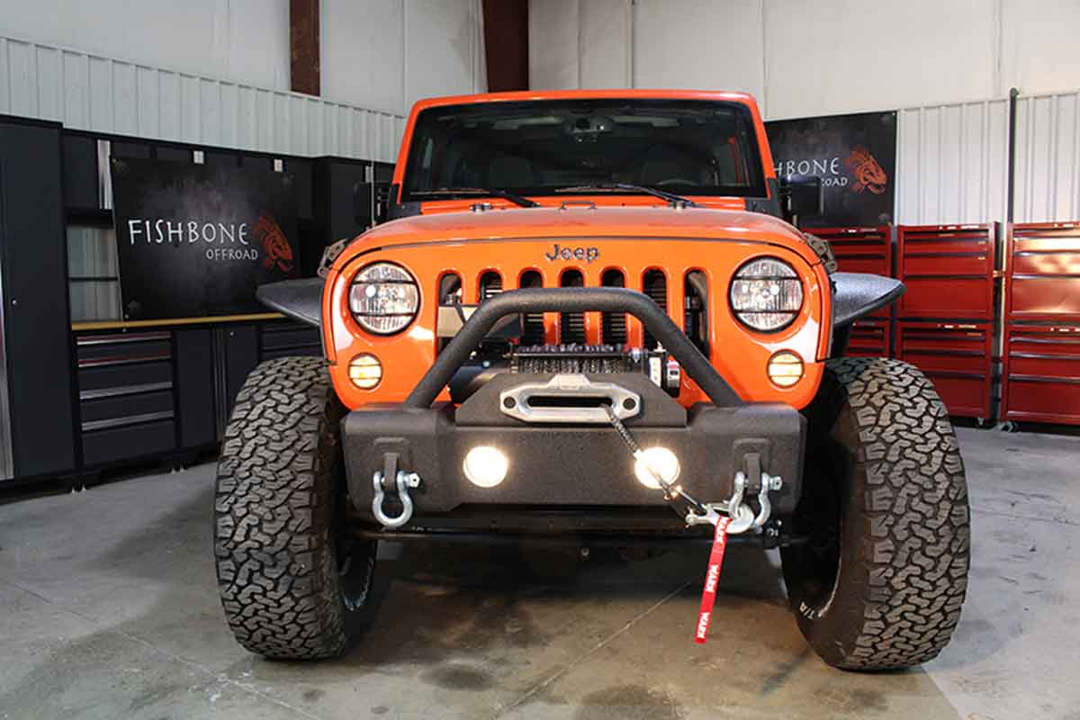 Fishbone Offroad Stubby Winch Bumper with Tube Guard for 2007-2018 Jeep Wrangler FB22001