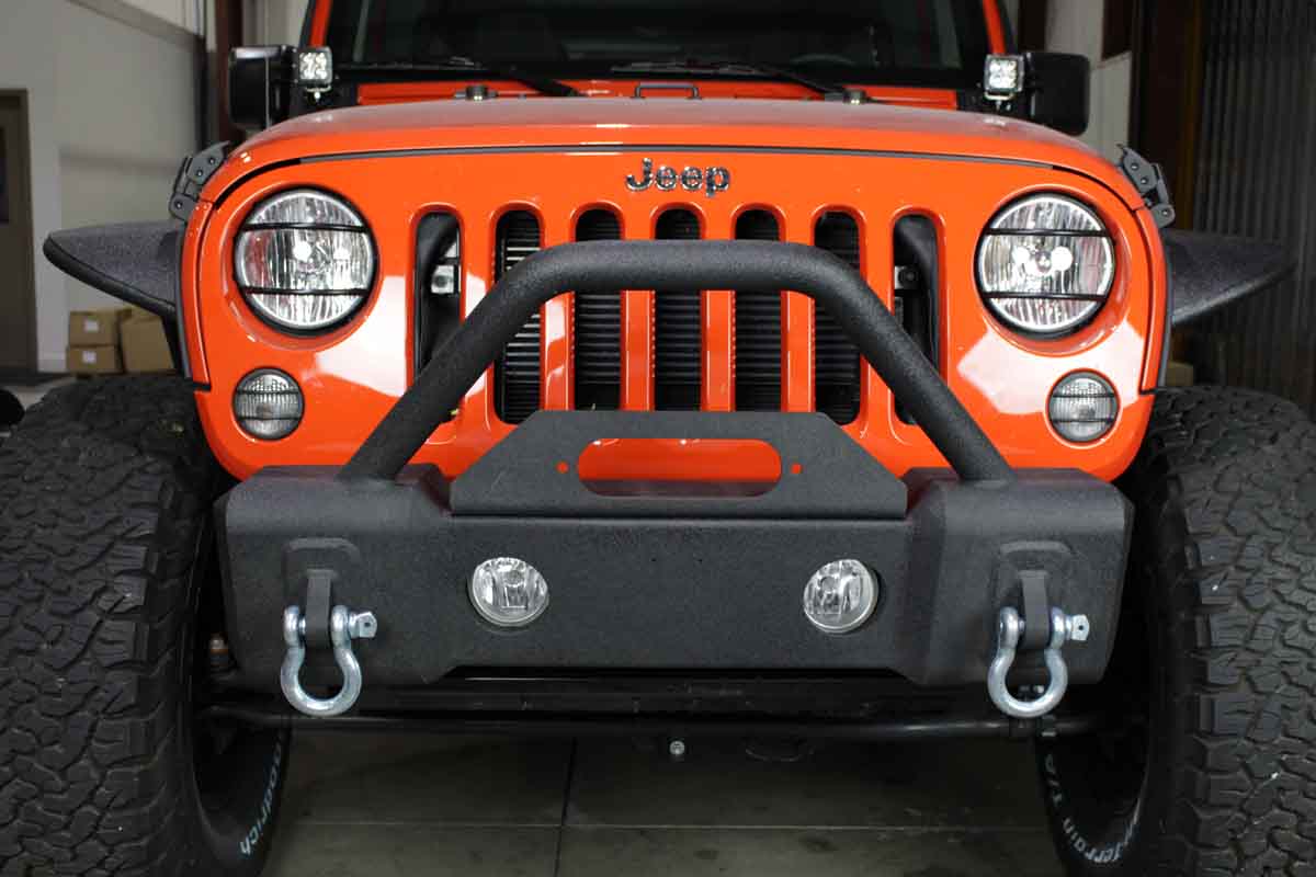 Fishbone Offroad Stubby Winch Bumper with Tube Guard for 2007-2018 Jeep Wrangler FB22001